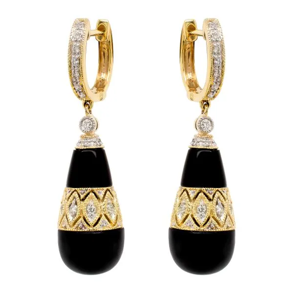 14K Yellow Gold Onxy Diamond Drop Huggie Earrings LeeBrant Jewelry & Watch Co Sandy Springs, GA
