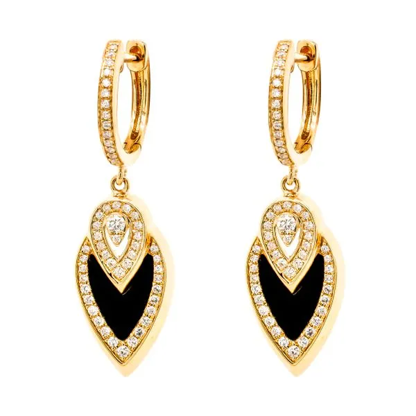 14K Yellow Gold Onyx Diamond Drop Huggie Earrings LeeBrant Jewelry & Watch Co Sandy Springs, GA