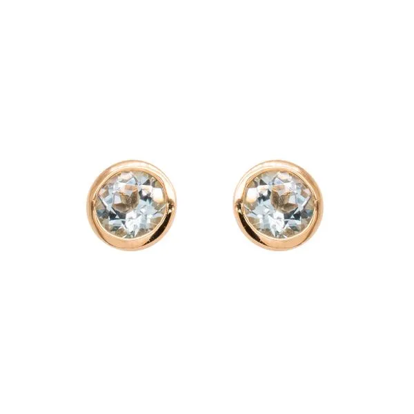 14K Yellow Gold Bezel Blue Topaz Stud Earrings Image 2 LeeBrant Jewelry & Watch Co Sandy Springs, GA