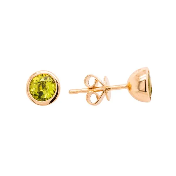 14K Yellow Gold Bezel Peridot Stud Earrings Image 2 LeeBrant Jewelry & Watch Co Sandy Springs, GA