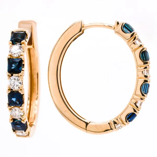 14K Yellow Gold Sapphire and Diamond Small Hoop Earrings LeeBrant Jewelry & Watch Co Sandy Springs, GA