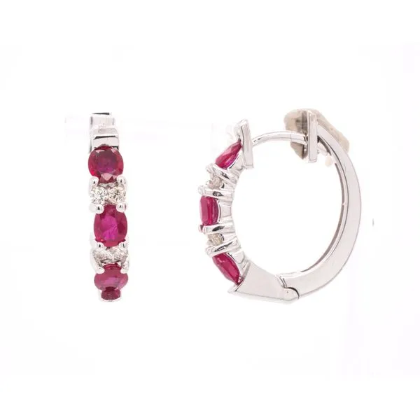 14K White Gold Oval Ruby Diamond Hoop Earrings LeeBrant Jewelry & Watch Co Sandy Springs, GA