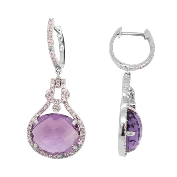 14K White Gold Oval Amethyst Diamond Dangle Huggie Earrings LeeBrant Jewelry & Watch Co Sandy Springs, GA