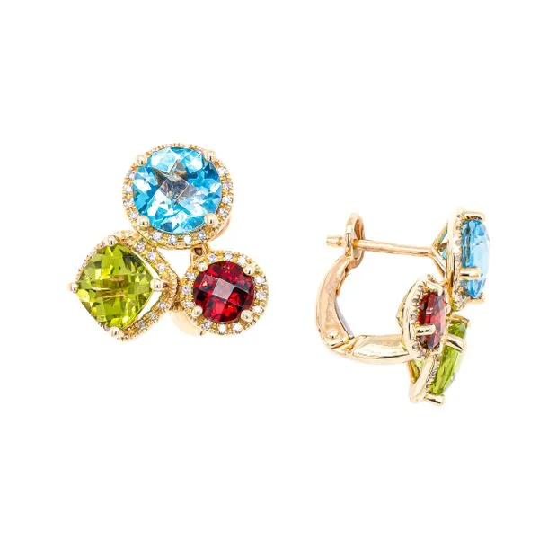 14K Yellow Gold Three Gemstone Diamond Hinged Back Earrings LeeBrant Jewelry & Watch Co Sandy Springs, GA