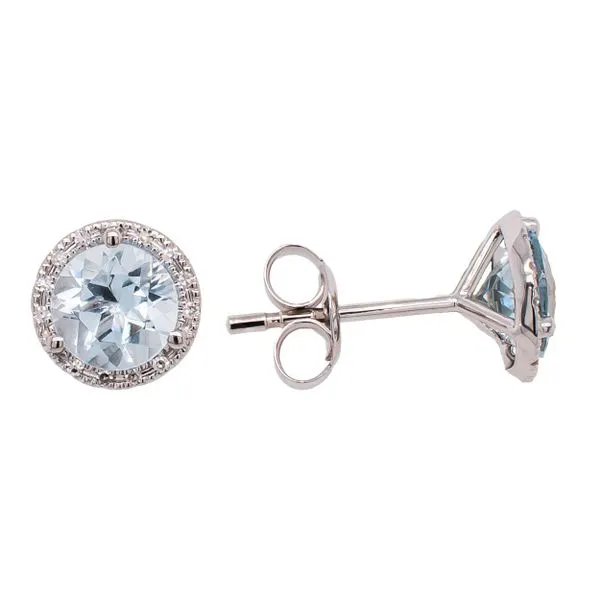 14K White Gold Aquamarine Diamond Stud Earrings Image 2 LeeBrant Jewelry & Watch Co Sandy Springs, GA