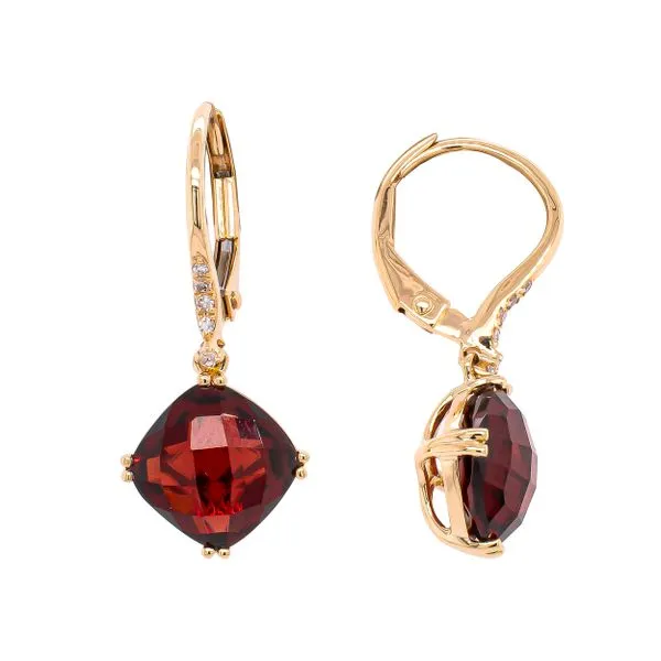 14K Yellow Gold Square Cushion Ruby Diamond LeverBack Earrings Image 2 LeeBrant Jewelry & Watch Co Sandy Springs, GA