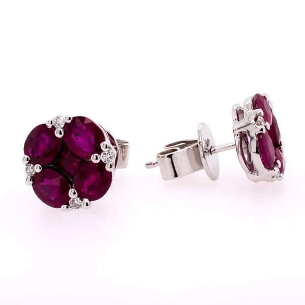 18K White Gold Clover Ruby Diamond Stud Earrings LeeBrant Jewelry & Watch Co Sandy Springs, GA