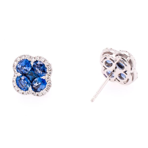 18K White Gold Clover Sapphire Stud Earrings LeeBrant Jewelry & Watch Co Sandy Springs, GA