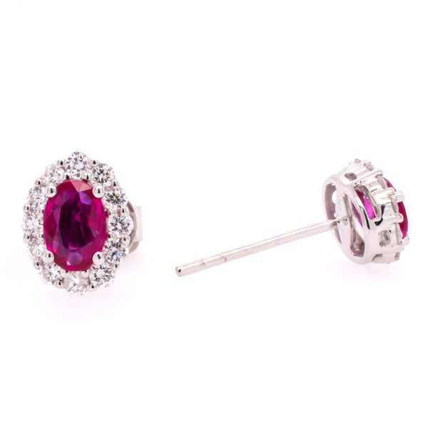 18K White Gold Oval Ruby Stud Diamond Earrings LeeBrant Jewelry & Watch Co Sandy Springs, GA