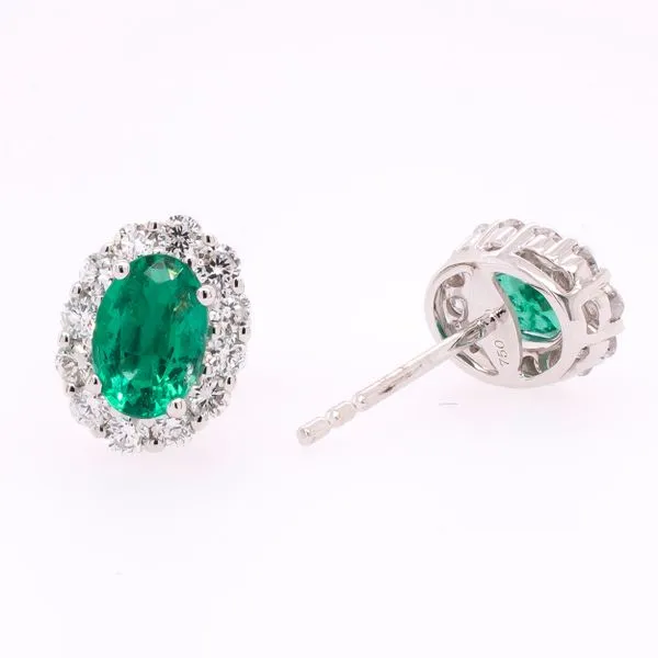18K White Gold Princess Diana Emerald Oval Diamond Studs LeeBrant Jewelry & Watch Co Sandy Springs, GA