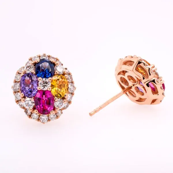 18K Rose Gold Multi-Color Fancy Sapphire Diamond Stud Earrings LeeBrant Jewelry & Watch Co Sandy Springs, GA