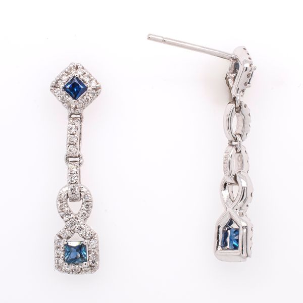 18K White Gold Twisted Diamond Chain Link Sapphire Earrings LeeBrant Jewelry & Watch Co Sandy Springs, GA