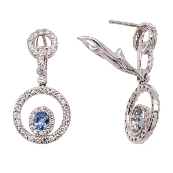 18K White Gold Oval Sapphire Circle Diamond Earrings Image 2 LeeBrant Jewelry & Watch Co Sandy Springs, GA
