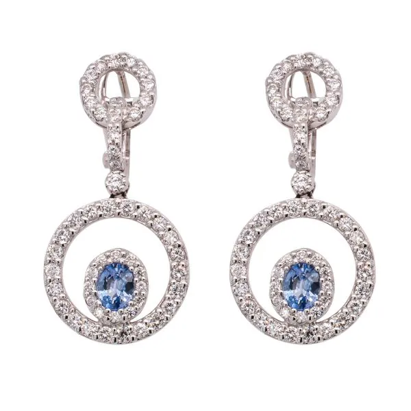 18K White Gold Oval Sapphire Circle Diamond Earrings LeeBrant Jewelry & Watch Co Sandy Springs, GA