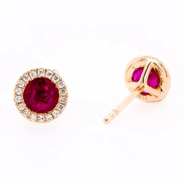 18K Yellow Gold Round Ruby Diamond Stud Earrings LeeBrant Jewelry & Watch Co Sandy Springs, GA