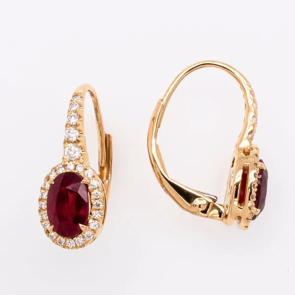 18K Yellow Gold Oval Ruby Diamond Lever Back Earrings LeeBrant Jewelry & Watch Co Sandy Springs, GA