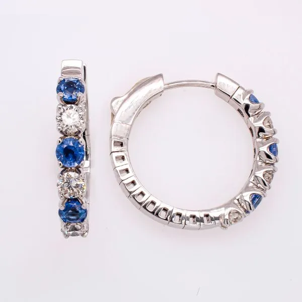 14K White Gold Sapphire Diamond Hoop Earrings LeeBrant Jewelry & Watch Co Sandy Springs, GA