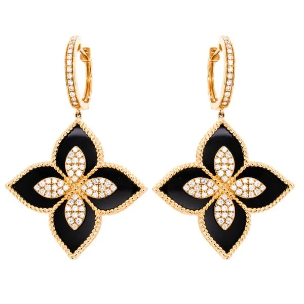 14k Yellow Gold Black Onyx Flower Earrings on Diamond Huggies LeeBrant Jewelry & Watch Co Sandy Springs, GA