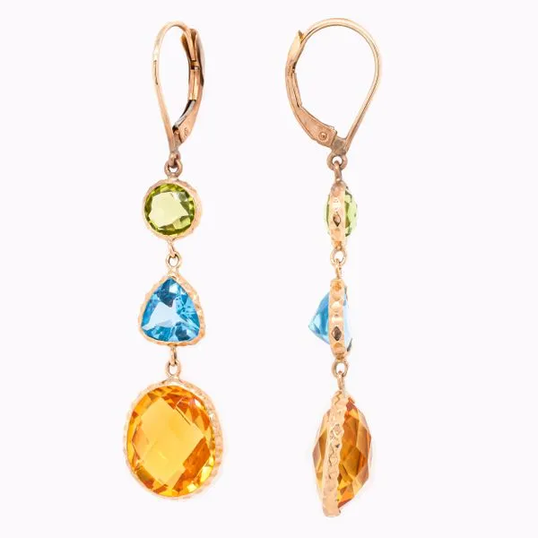 14K Yellow Gold Three Colored Stone Leveback Earrings Image 2 LeeBrant Jewelry & Watch Co Sandy Springs, GA