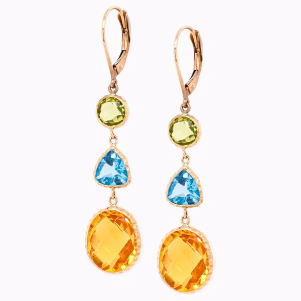 14K Yellow Gold Three Colored Stone Leveback Earrings LeeBrant Jewelry & Watch Co Sandy Springs, GA