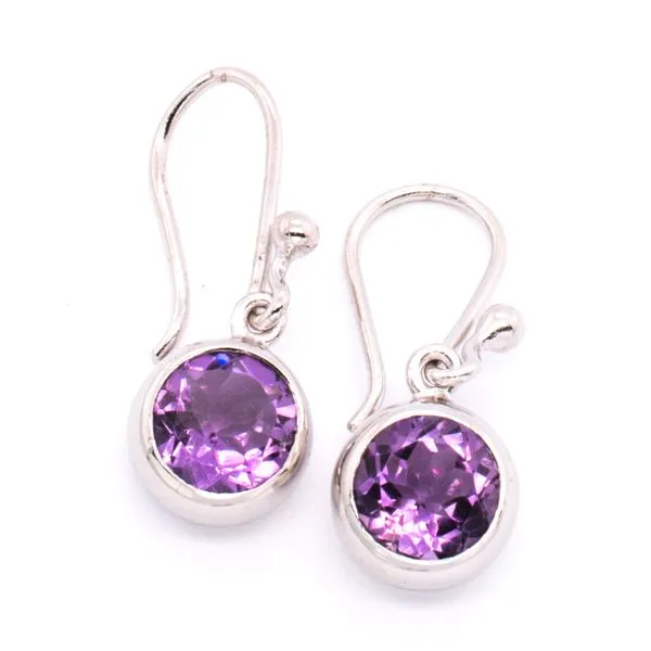 Sterling Silver Bezel Set Amethyst Long Hook Earrings Image 2 LeeBrant Jewelry & Watch Co Sandy Springs, GA