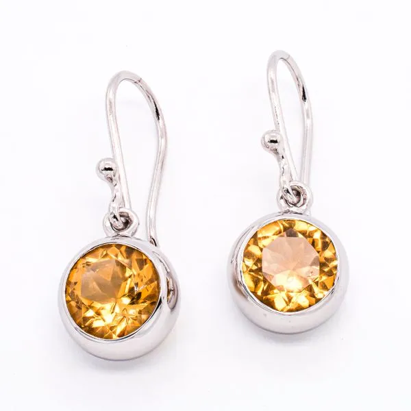 Sterling Silver Bezel Set Citrine Long Hook Earrings Image 2 LeeBrant Jewelry & Watch Co Sandy Springs, GA