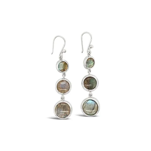 Sterling Silver Bezel Set 3 Stone Labradorite Long Hook Earrings LeeBrant Jewelry & Watch Co Sandy Springs, GA