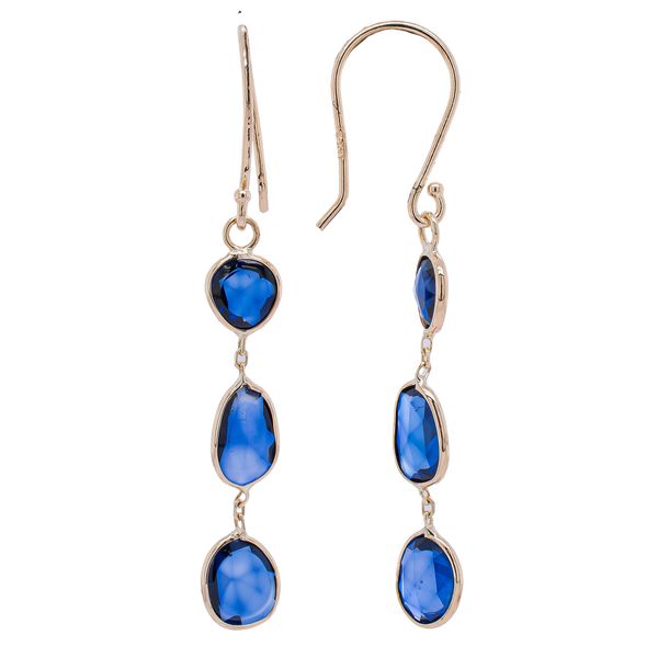 14K Yellow Gold Natural Stone Sapphire Bezel Drop Earrings Image 2 LeeBrant Jewelry & Watch Co Sandy Springs, GA