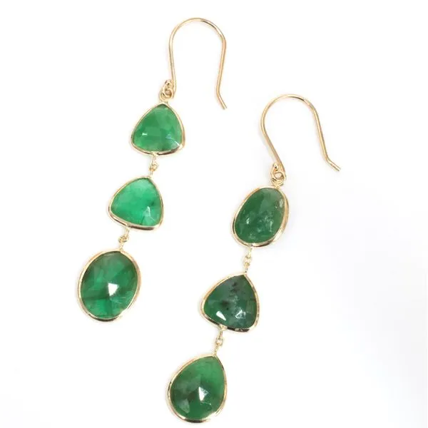 14K Yellow Gold Natural Stone Emerald Bezel Drop Earrings Image 2 LeeBrant Jewelry & Watch Co Sandy Springs, GA
