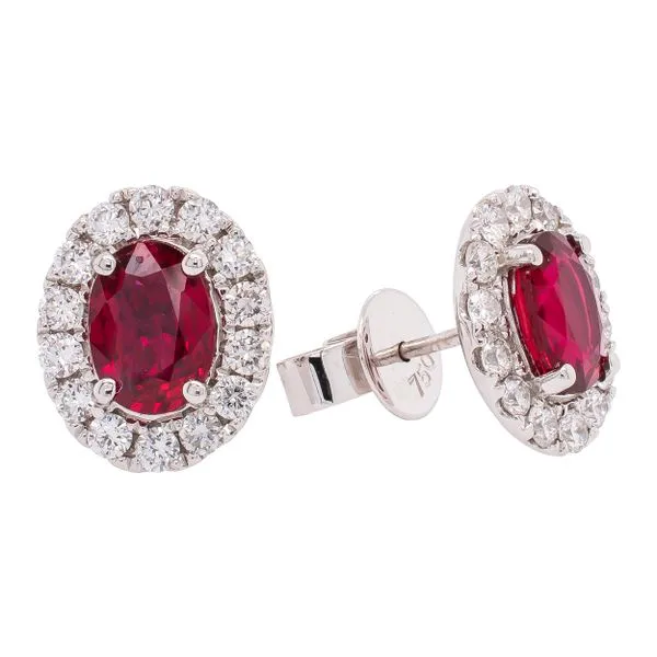 18K White Gold Ruby Oval Diamond Stud Earrings LeeBrant Jewelry & Watch Co Sandy Springs, GA