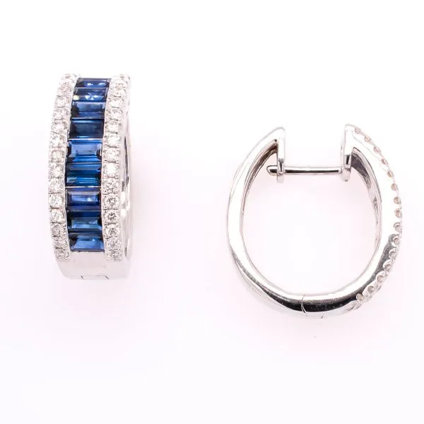 18K White Gold Sapphire Baguette Diamond Huggie Earrings LeeBrant Jewelry & Watch Co Sandy Springs, GA