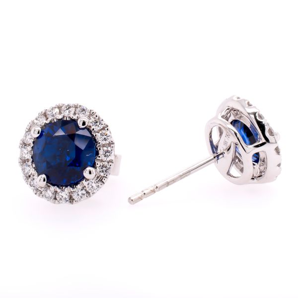 18K White Gold Round Sapphire Diamond Stud Earrings LeeBrant Jewelry & Watch Co Sandy Springs, GA