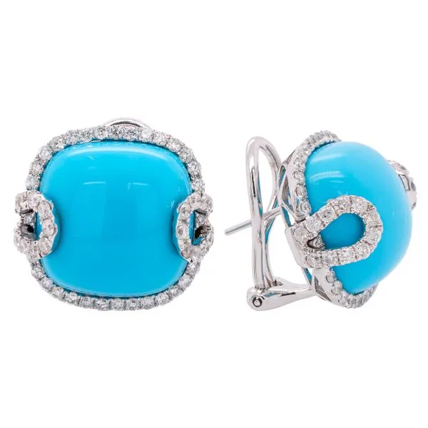 18K White Gold Synthetic Turquoise Diamond Square Leverback Earrings LeeBrant Jewelry & Watch Co Sandy Springs, GA