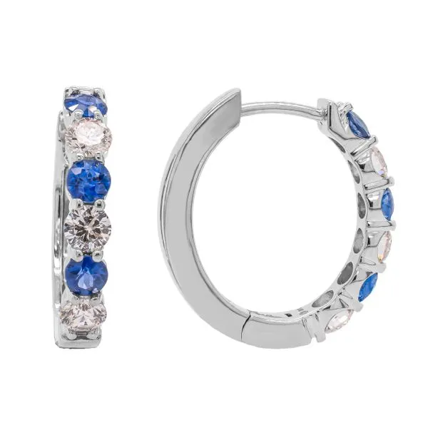 14K White Gold Sapphire Diamond Hoop Earrings LeeBrant Jewelry & Watch Co Sandy Springs, GA