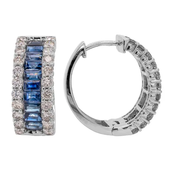 14K White Gold Sapphire Baguette Diamond Hoop Earrings LeeBrant Jewelry & Watch Co Sandy Springs, GA