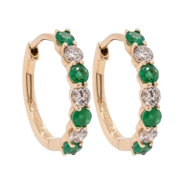 14K Yellow Gold Emerald Diamond Hoop Earrings LeeBrant Jewelry & Watch Co Sandy Springs, GA