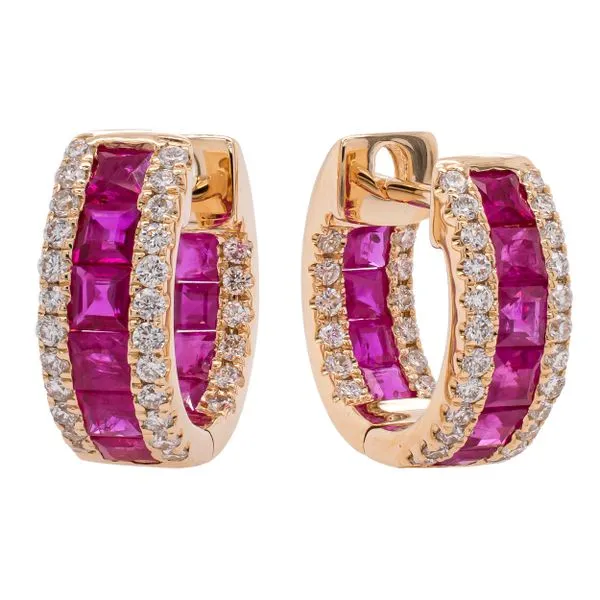 14K Yellow Gold Ruby Baguette Diamond Huggie Earrings LeeBrant Jewelry & Watch Co Sandy Springs, GA