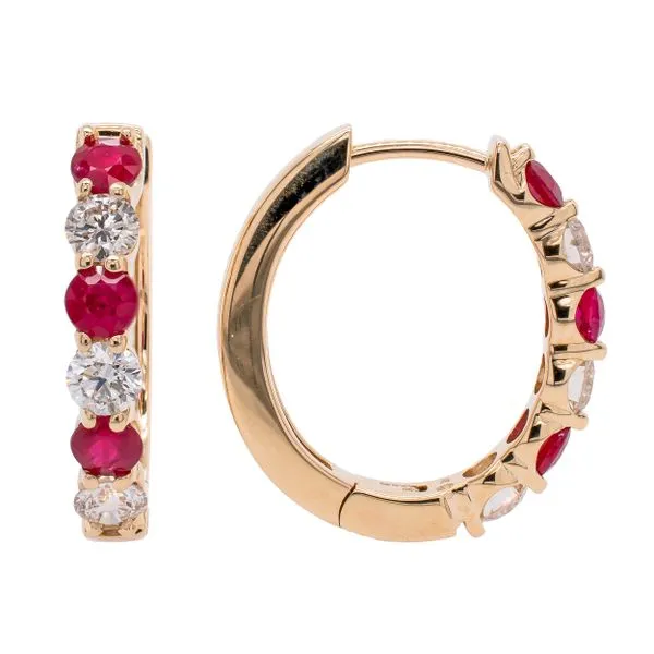 14K Yellow Gold Ruby Diamond Hoop Earrings LeeBrant Jewelry & Watch Co Sandy Springs, GA