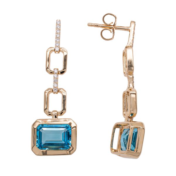 14K Yellow Gold Blue Topaz Diamond Dangle Earrings on Studs LeeBrant Jewelry & Watch Co Sandy Springs, GA