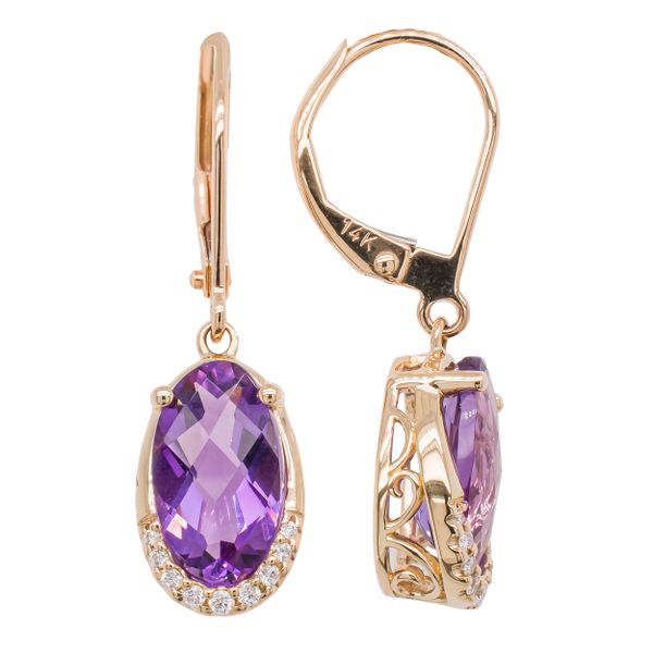 14K Yellow Gold Oval Amethyst Half Halo Diamond Earrings LeeBrant Jewelry & Watch Co Sandy Springs, GA