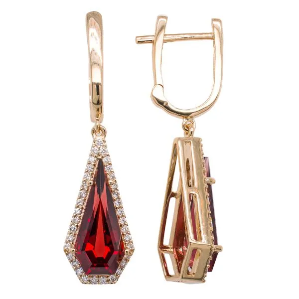 14K Yellow Gold Garnet Diamond Coffin Dangle Earrings LeeBrant Jewelry & Watch Co Sandy Springs, GA