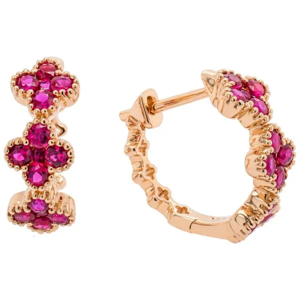 18K Yellow Gold Ruby Clover Huggie Earrings LeeBrant Jewelry & Watch Co Sandy Springs, GA