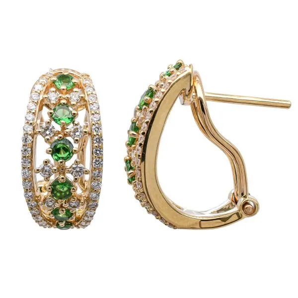 14K Yellow Gold Green Garnet Diamond Earrings Image 2 LeeBrant Jewelry & Watch Co Sandy Springs, GA