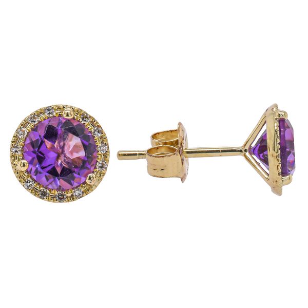 14K Yellow Gold Amethyst Diamond Stud Earrings Image 2 LeeBrant Jewelry & Watch Co Sandy Springs, GA