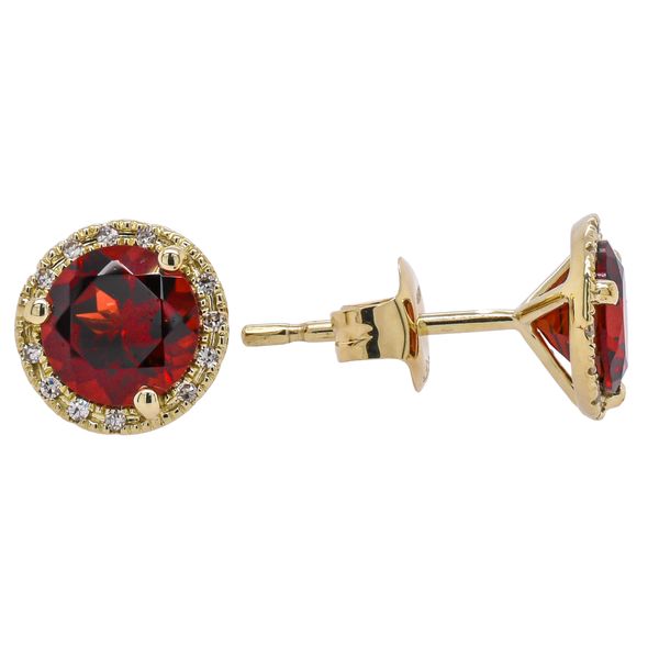 14K Yellow Gold Garnet Diamond Stud Earrings Image 2 LeeBrant Jewelry & Watch Co Sandy Springs, GA