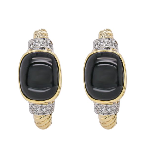 14K Yellow Gold Black Onyx & Diamond Hoop Earrings LeeBrant Jewelry & Watch Co Sandy Springs, GA