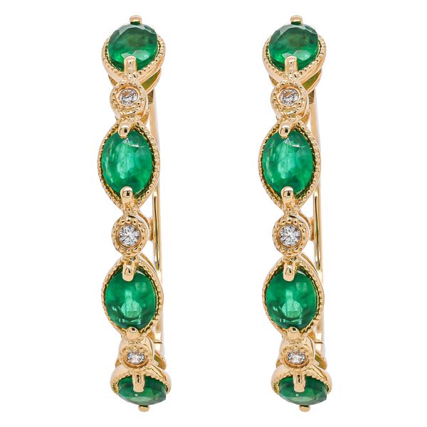 14K Yellow Gold Oval Emerald Diamond Hoop Earrings LeeBrant Jewelry & Watch Co Sandy Springs, GA