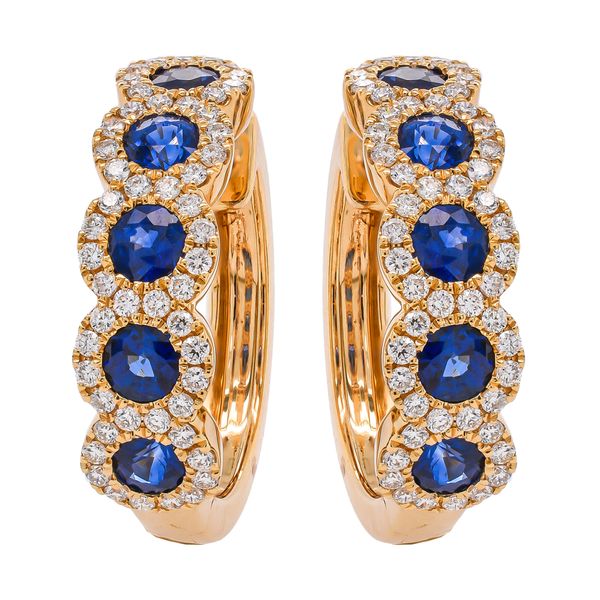 18K Yellow Gold Sapphire & Diamond Hoop Earrings LeeBrant Jewelry & Watch Co Sandy Springs, GA