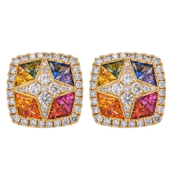 18K Yellow Gold Fancy Sapphire & Diamond Stud Earrings | 2.32 CTW Sapphires & 0.82 CTW Diamonds LeeBrant Jewelry & Watch Co Sandy Springs, GA