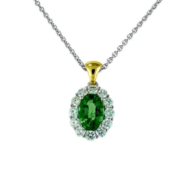 18K Yellow and White Gold Oval Emerald Pendant with Diamonds LeeBrant Jewelry & Watch Co Sandy Springs, GA